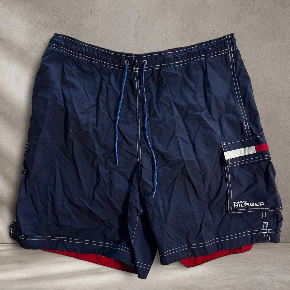 Tommy Hilfiger swim shorts in navy blue with white/red accents